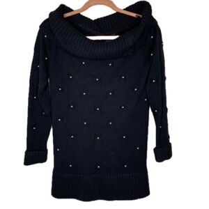 🌻WHBM Cowl Neck long sleeve Sweater with Pearls